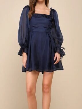 NWT Lulus Navy Long-Sleeve Mini Dress, Size Medium